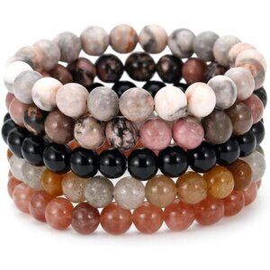5PCS Semi-Precious Gemstone Bracelet - Healing Crystal Stone Beaded Bracelets